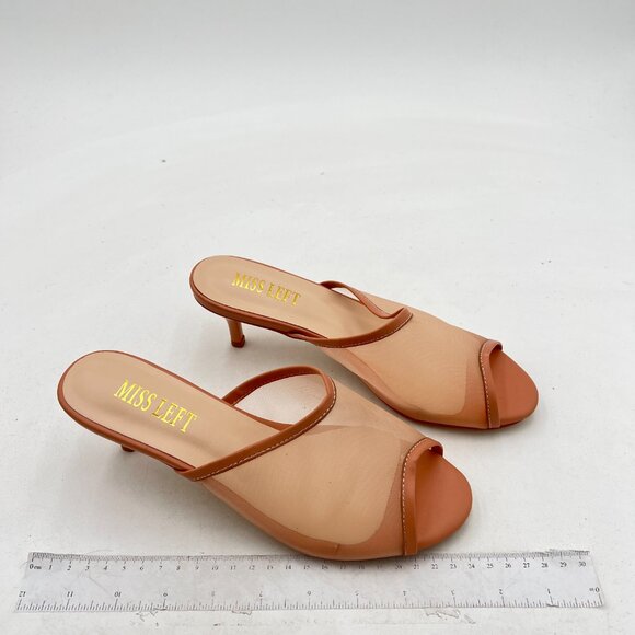 Miss Left Dark Salmon Low Heel Soft Insole Mesh Mules Slip On Summer Sandals - Picture 4 of 8